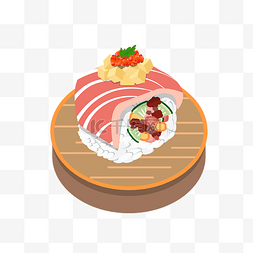 盘寿司图片_手绘矢量木盘寿司美食免抠