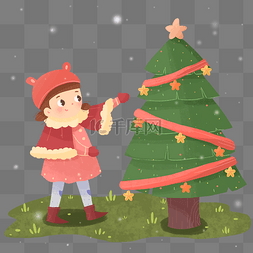 小清新圣诞树图片_圣诞节卡通可爱女孩插画
