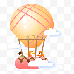 黄色气球免扣素材图片_热气球黄色热气球插画