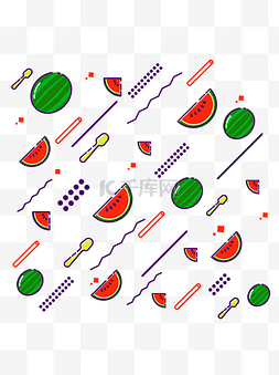 餐具水果图片_漂浮元素水果西瓜MBE风格彩色元素
