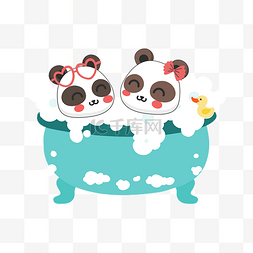 浴盆卡通图片_矢量手绘卡通熊猫