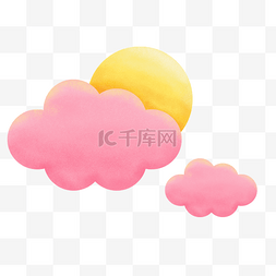 可爱粉红色的云朵和太阳矢量图