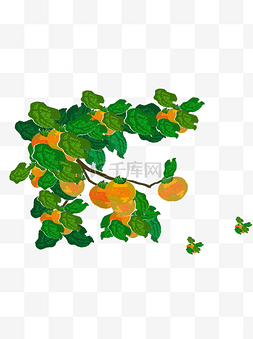 彩绘绿叶图片_小清新柿子树像素化设计可商用元