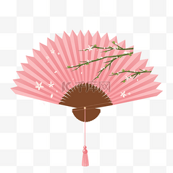 纸扇手绘图片_中国风粉色花朵折扇PNG元素