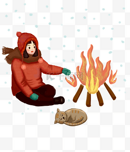 郊游的小女孩图片_冬天野外烤火的小女孩