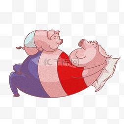 可爱猪爸爸和猪宝宝温馨时光插画