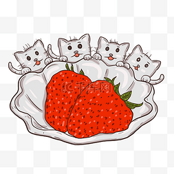 手绘可爱卡通猫咪草莓插画