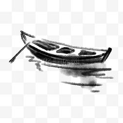 鸟划船的人图片_黑色水墨小船插画