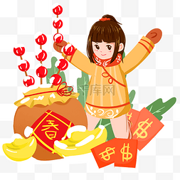 传统习俗发红包手绘插画