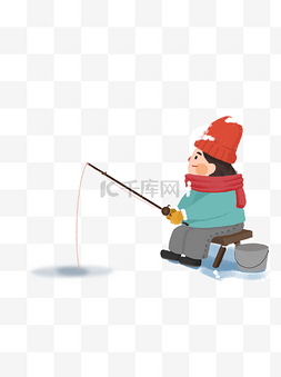 钓鱼的人物图片_冬季钓鱼的小女孩可商用元素