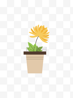 盆栽可商用图片_黄色手绘卡通花卉盆栽可商用元素