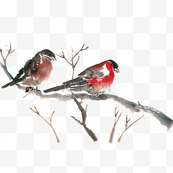 两只小鸟水彩画PNG免抠素材