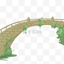 绿色的树枝图案图片_卡通石头拱桥免抠图