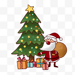 雪人和圣诞老人图片_Q版圣诞老人和圣诞树PNG免抠素材