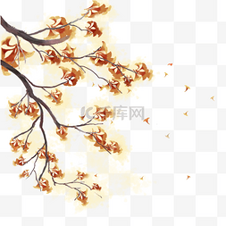 随风飘落的树叶图片_卡通手绘中国风银杏树