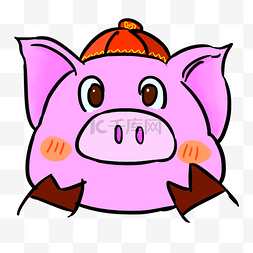 小猪帽子图片_彩色手绘小猪