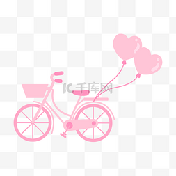 手绘自行车插画图片_挂着爱心气球的自行车立体插画