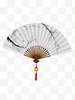 中国风折扇手绘图片_手绘中国风水墨桃花折扇