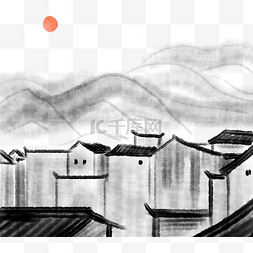 中国风插画建筑图片_房屋建筑水墨插画