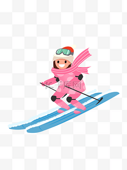 冬季少女插画图片_开心滑雪的女孩插画设计可商用元
