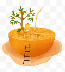 学习之星海报图片_水果主题之橙子手绘插画