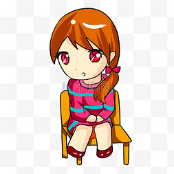 坐在椅子上的女生图片_彩色手绘坐在椅子上的女生