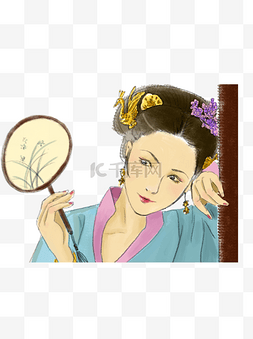 古代女子插画图片_手绘沉鱼落雁闭月羞花古代女子设