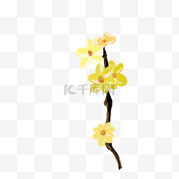 黄色小花朵褐色树枝绘画