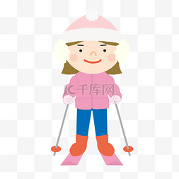滑雪的小女孩图片_冬季穿保暖衣滑雪的可爱小女孩卡