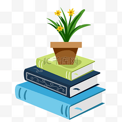 蓝色书皮图片_书籍与绿色植物 