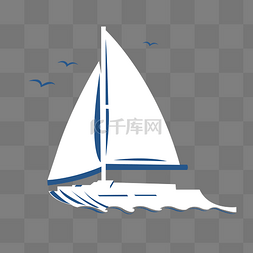手绘小船元素图片_蓝白色文艺清新海上帆船扁平手绘