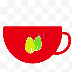 搭配小元素图片_杯子卡通茶杯红色叶子
