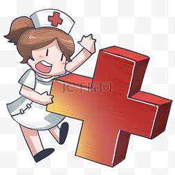 卡通护士插画图片_医疗红色的十字图标和护士