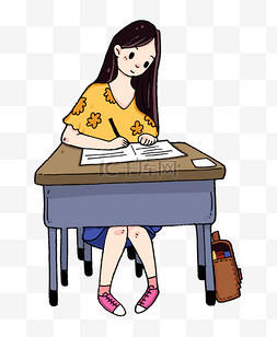 学习创意图片_手绘书写的女孩插画