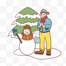 大衣男孩图片_冬季男孩雪人打雪仗