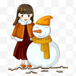 冬季下雪天堆雪球的小女孩素材