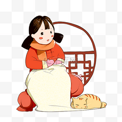 中秋食俗图片_大寒小女孩在家取暖手绘插画