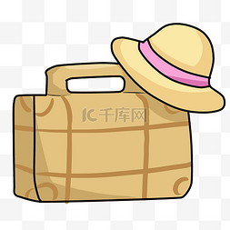 拎行李包图片_黄色行李包和帽子