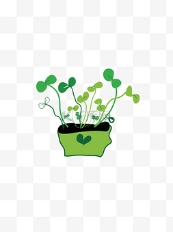 盆栽绿草图片_手绘发芽盆栽可商用元素