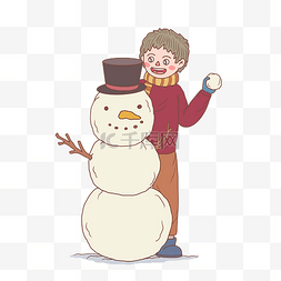 小孩子堆雪人图片_冬季冬日卡通手绘男生堆雪人