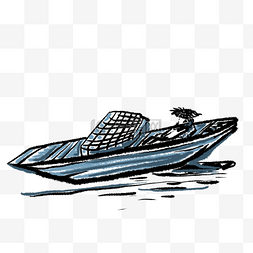 水墨小船素材图片_一条江中的水墨船