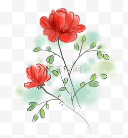 水彩红色叶子图片_春天水粉红色玫瑰