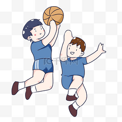 可爱跳跃图片_手绘卡通打篮球的少年