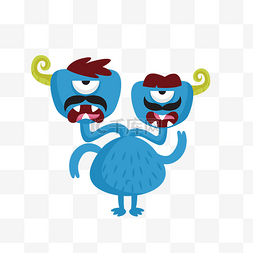 卡通蓝色两个头的怪物矢量素材
