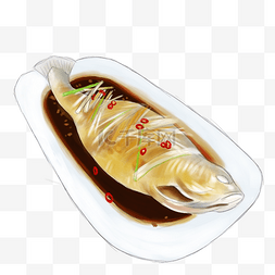 吃丰盛的饭菜图片_手绘美食清蒸黄花鱼