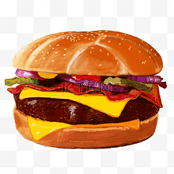 手绘风食物图片_美味食物汉堡包手绘插画