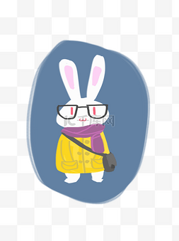 可爱白兔插画图片_动物元素白色兔子眼镜可爱卡通插