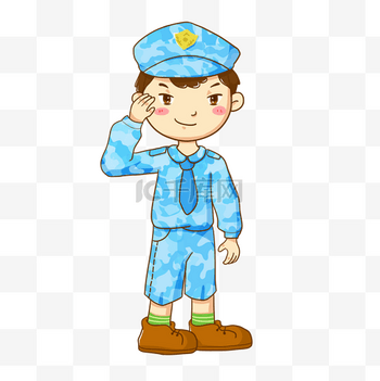 国庆节穿着蓝色迷彩服的军人敬礼免抠PNG素材