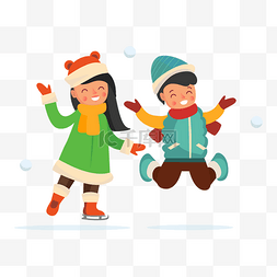 卡通圣诞节玩雪球的小孩子素材