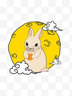 中秋节可爱月兔吃月饼赏月月亮白